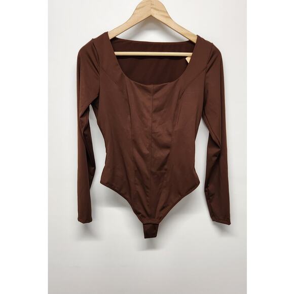 Popilush The Shape Wear Long Sleeve Thong Slimming Bodysuit In Brown, Size Large - Picture 3 of 10